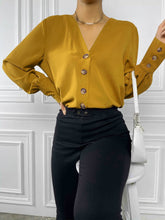 Womens Long Sleeve Button Down V-Neck Shirt Sai Feel