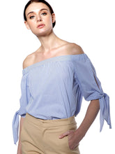 Womens Striped Off Shoulder Tie Knot Sleeve Shirt Summer Blouses Tops Sai Feel