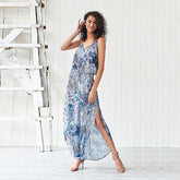 Womens print Loose Camisole Jumpsuit Smocking waist Long Loose Jumpsuits Wide Leg Rompers Fashion Jumpsuit Plus Size Sai Feel