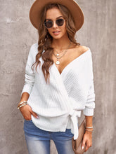 Wrap V-Neck Tie Long Sleeve Loose Fit Lightweight Solid Color Casual Tops Sweater Cardigan Sai Feel