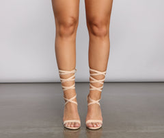 Wrapped In Glam Faux Suede Block Heels Sai Feel
