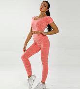 Yoga suit seamless fitness butt-lift pull-in Pants moisture-absorbing short-sleeved Yoga suit Sai Feel