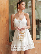 Zip Back Appliques ruffle Lace Trim Cami Dress Sai Feel