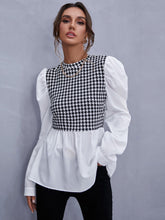 Zipper Back Houndstooth Blouse Sai Feel