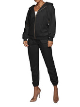 Zipper stylish solid color pocket hoodie fleece pant 2 piece sports set Sai Feel