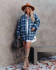 Alaska Plaid Pocketed Teddy Jacket - Blue - FINAL SALE