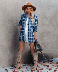 Alaska Plaid Pocketed Teddy Jacket - Blue - FINAL SALE