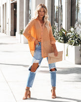 Alexie Button-Down-Oberteil aus geripptem Strick - Aprikose