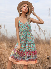 boho Floral print Sleeveless ruffle hem Belted Wrap Cami Dress Sai Feel