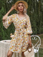 ditsy floral print Flutter Sleeve Belted Dress Sai Feel