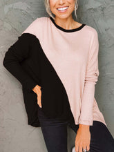 irregularly contrast color slit long sleeve loose shirt Sai Feel