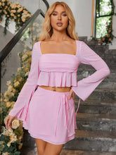 Lantern Sleeve Chiffon Top Skirt Set