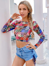 long sleeve Geo Print Sheer Mesh Top Without Bra Sai Feel