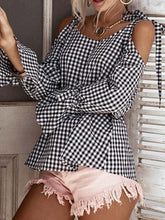 off-shoulder Plaid Cut Out shirt Sai Feel