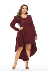 plus crow neck long sleeve Metallic shining top high low hem long dress Sai Feel