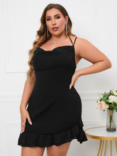 Plus Draped Collar Tie Back Ruffle Hem Dress