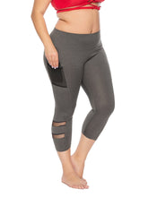 plus size block fabric sports yoga crop length legging pants Sai Feel