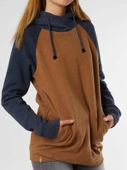 plus size contrasting colors loose medium length casual hoodie Sai Feel