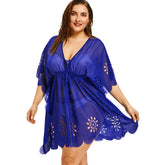 plus v neck sexy tie waist cover up beach sheer chiffon dress Sai Feel