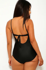 Black Perforated Push Up Bandeau One Piece Swimsuit