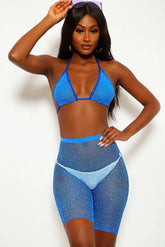 Maillot de bain deux pièces bleu scintillant avec strass