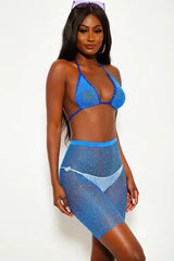 Maillot de bain deux pièces bleu scintillant avec strass