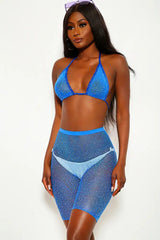 Maillot de bain deux pièces bleu scintillant avec strass