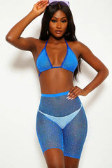 Maillot de bain deux pièces bleu scintillant avec strass