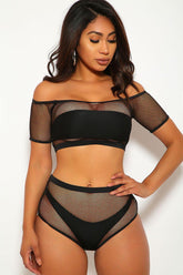 Maillot de bain bandeau quatre pièces en filet noir