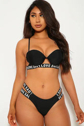 Maillot de bain deux pièces à imprimé graphique et bretelles noires