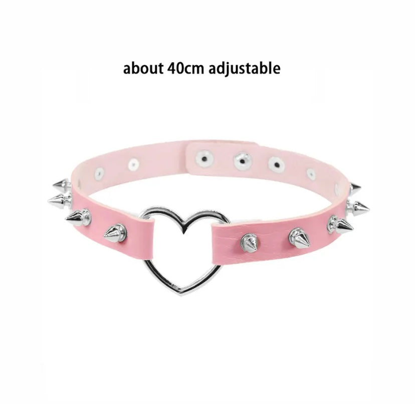 Pink Punk Leather Chokers