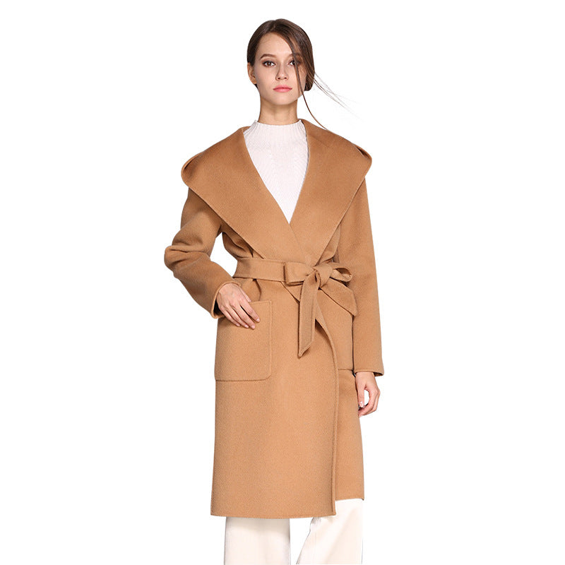 Shawl Collar Pocket Belted Overcoat