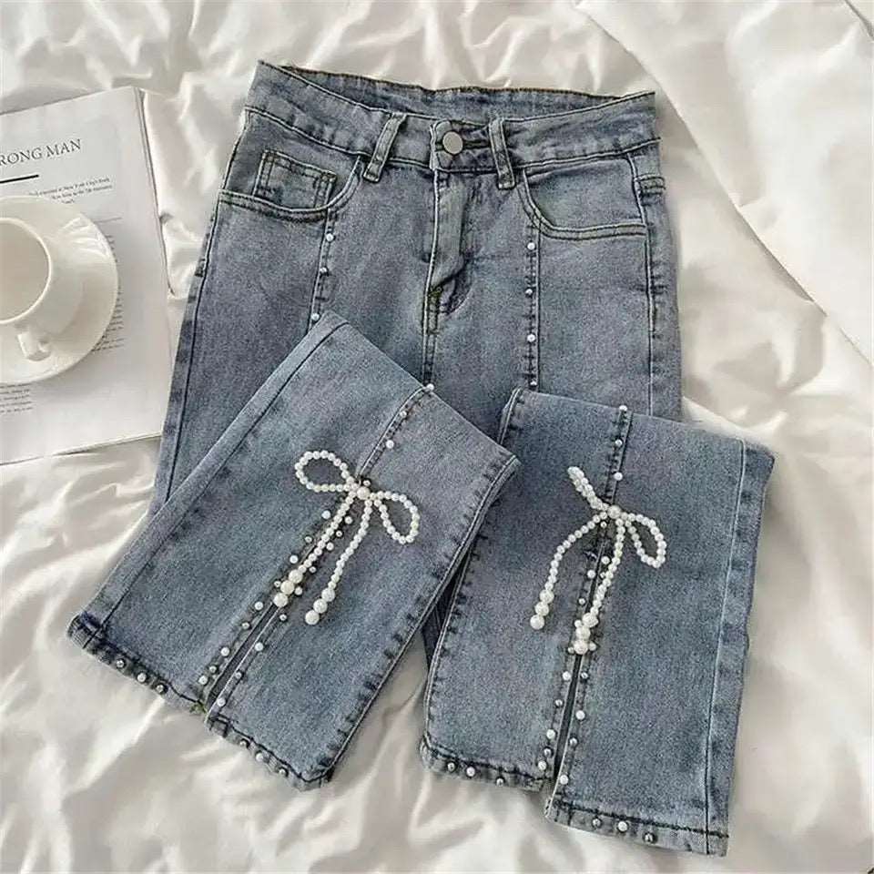 Beaded Split Bow Jeans