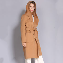 Shawl Collar Pocket Belted Overcoat