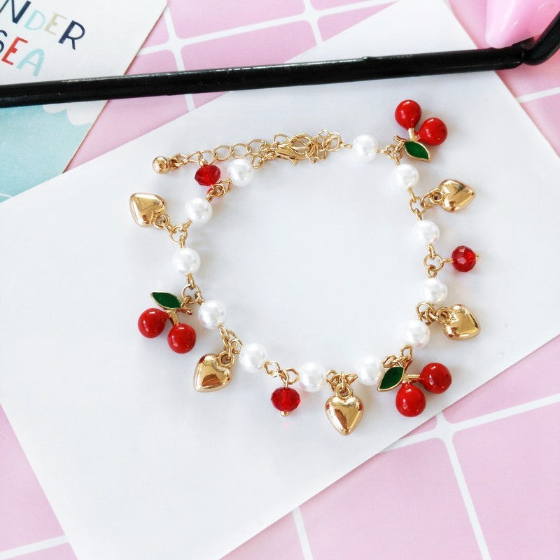 Cherry Pearl Charm Bracelet