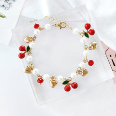 Cherry Pearl Charm Bracelet