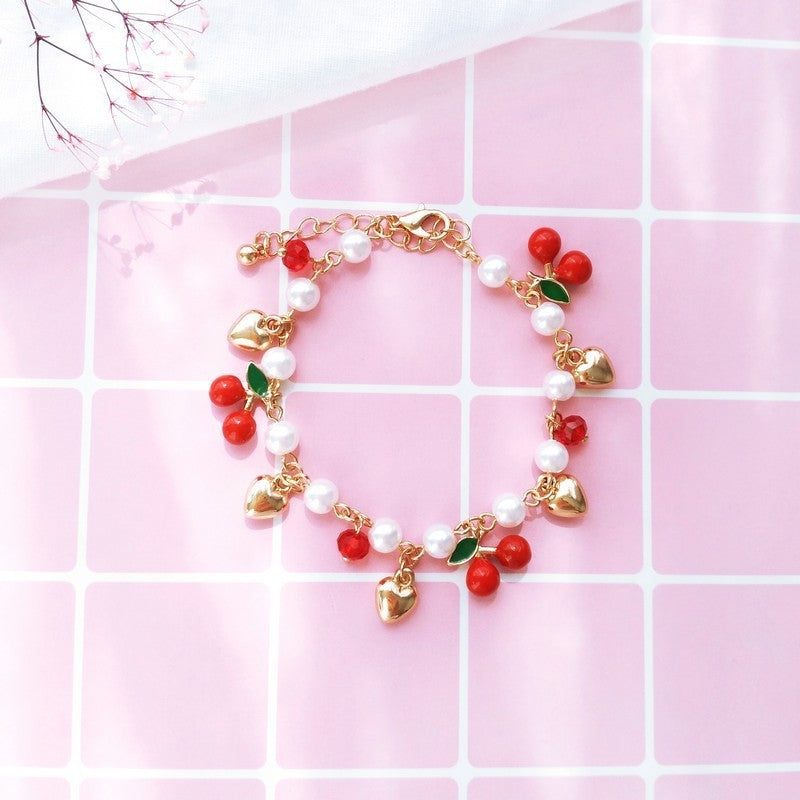 Cherry Pearl Charm Bracelet