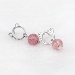 Boucles d'oreilles chat fraise