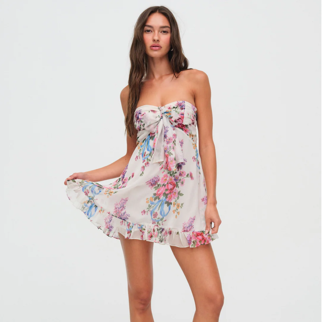 Printed Translucent Floral Wrap-around A-line Mini Dress