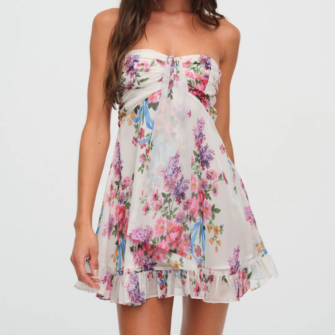Printed Translucent Floral Wrap-around A-line Mini Dress