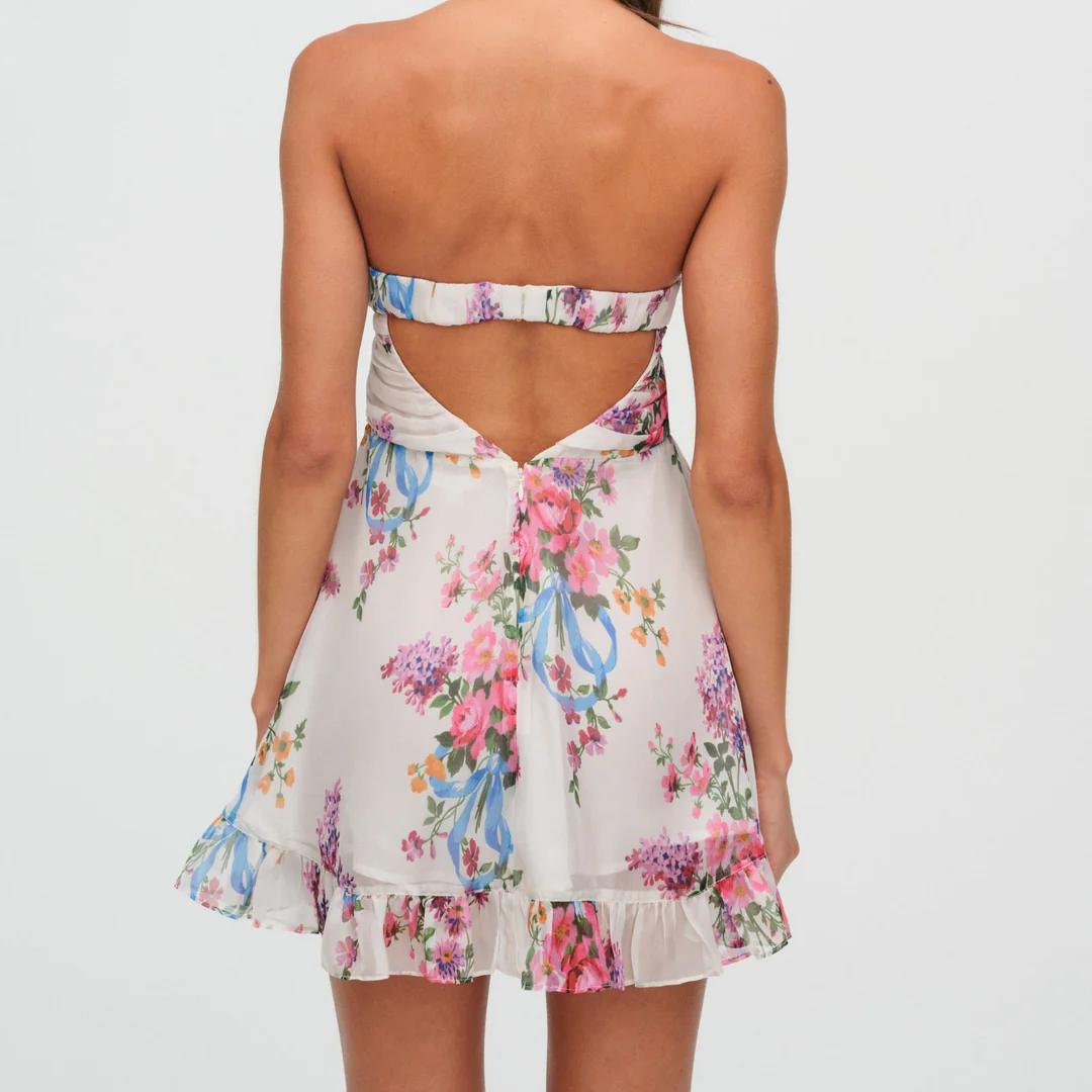 Printed Translucent Floral Wrap-around A-line Mini Dress