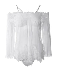 Eyelash Lace Sheer Mesh Cold Shoulder Babydoll
