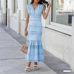 Sacha Cotton Linen Crochet Tiered Midi Dress