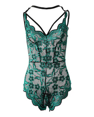 Embroidery Lace Crotchless Halter Backless Teddy