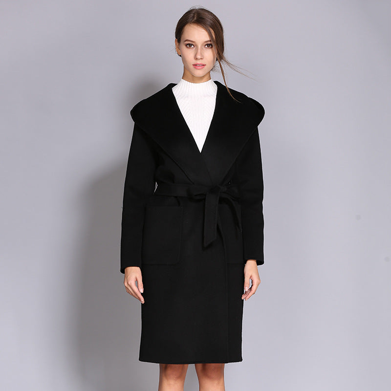 Shawl Collar Pocket Belted Overcoat