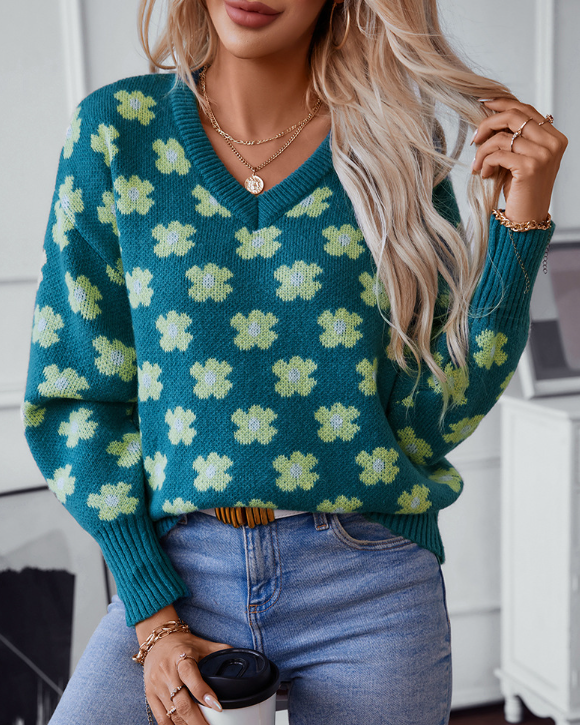 Floral Jacquard Turtleneck Sweater