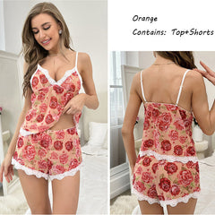 Lace Deep V Backless Sexy Temptation Homewear Pajamas Set