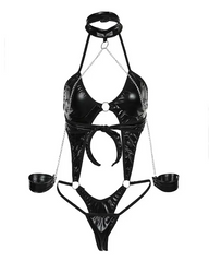 PU Leather O-Ring Chain Strap Backless Teddy