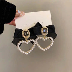 Bow Pearl Heart Earrings