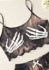 Skeleton Hand Tie Dye Camisole And Shorts Pajamas Set - Brown